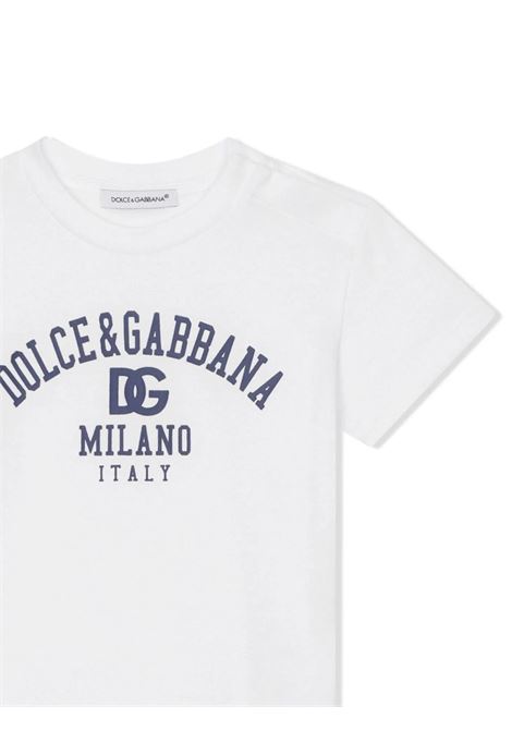 T-Shirt In Jersey Bianco Con Stampa Logo DOLCE & GABBANA KIDS | L1JTEV-G7G3VS9000